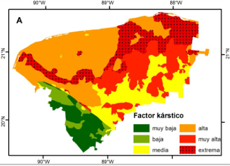Mapa de Vulnerabilidad del territorio yucateco. Fuente: Yameli  Aguilar y Francisco Bautista