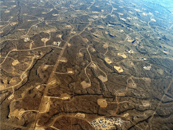 Sitios de perforación por fracking en Wyoming, región de Pinedale Anticline.